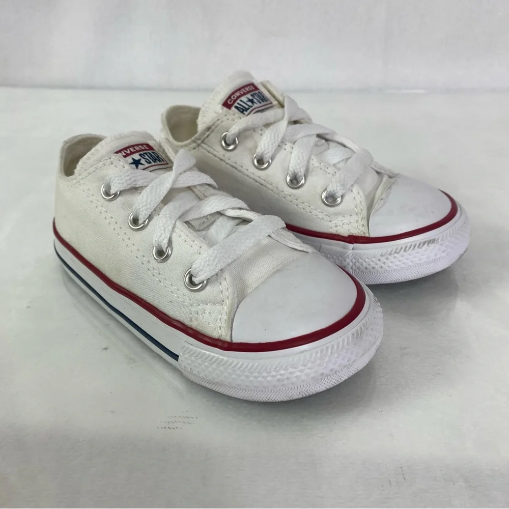 Converse All Star Toddler Infant Low Top Sneakers White Canvas Size 7 J256